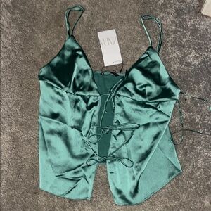 Zara Green Satin Tank Top